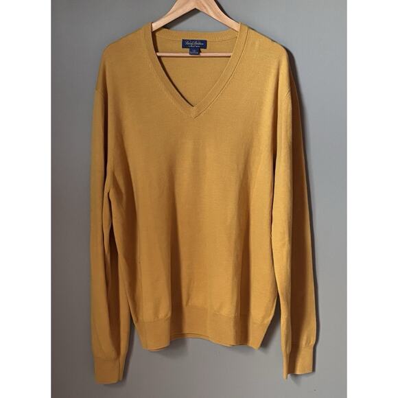 Brooks Brothers Sweater Mens 2XL Gold Saxxon Wool V-Neck Long Sleeve Pullover - Picture 1 of 7